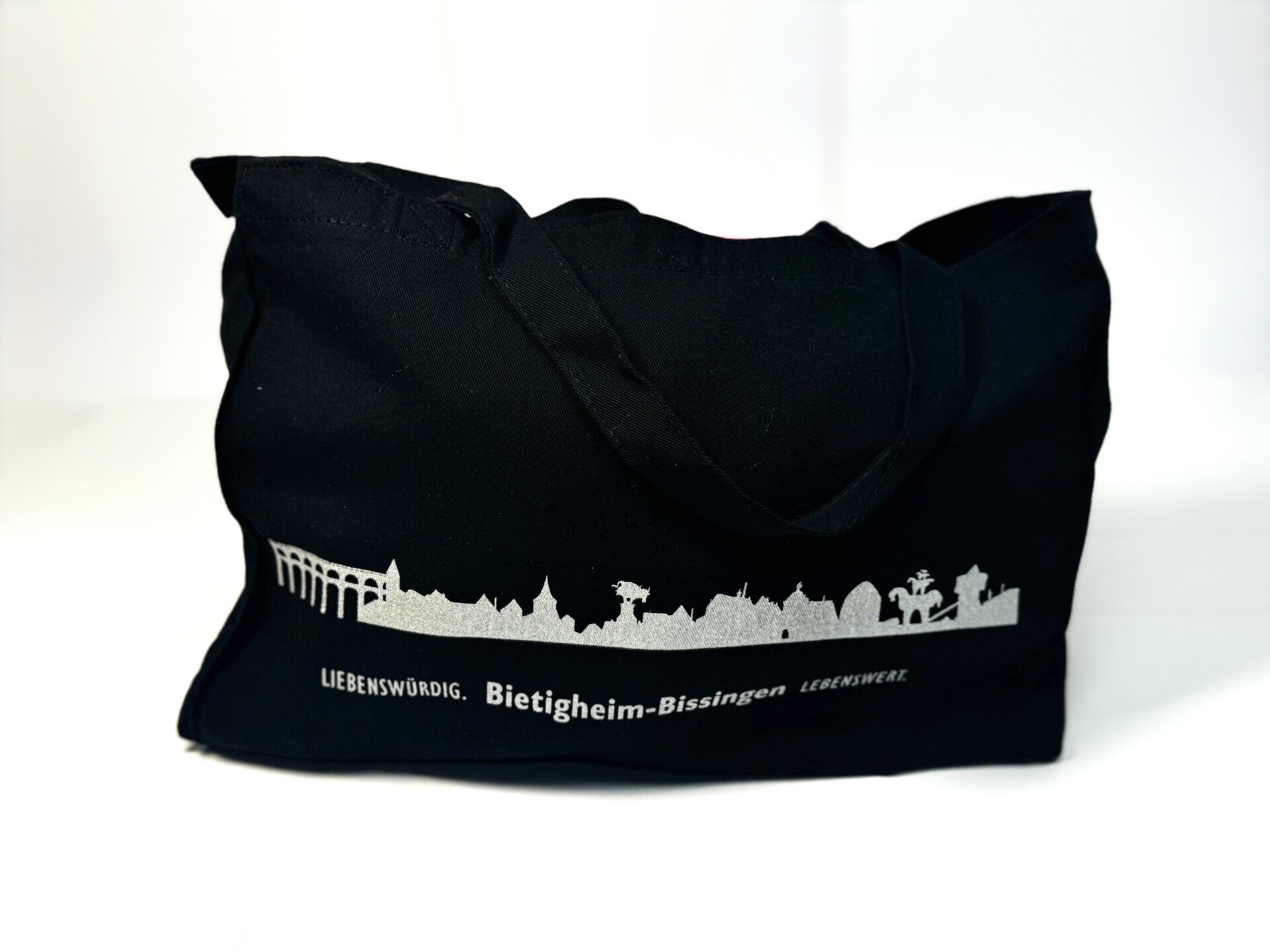 Stofftasche, schwarz mit Stadtsilhouette